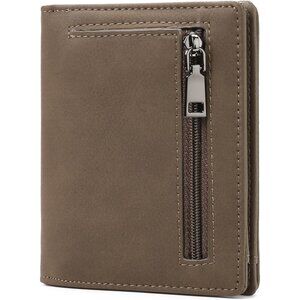 Men's 1 Type Coffee Genuine Leather Minimalist Wallets Card Zipper Coin Pocket